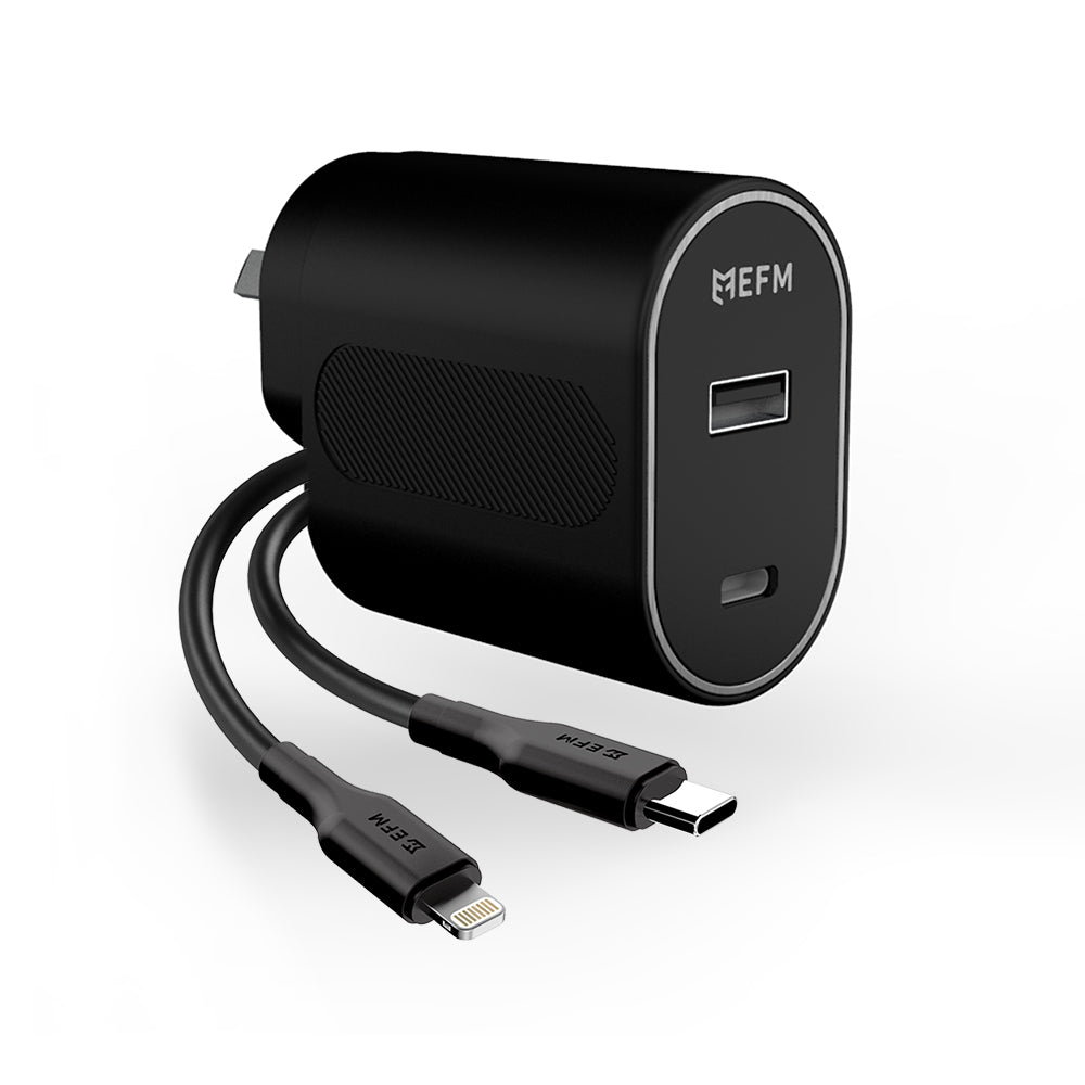 Efm 60W Dual Port Wall Charger USB-C to Lightning MFI-Certified Cable 1M Black