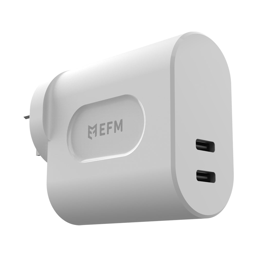 Efm 65W GaN Dual Type-C Socket/Port Wall Charger AU/NZ Plug w/ Pd/pps White