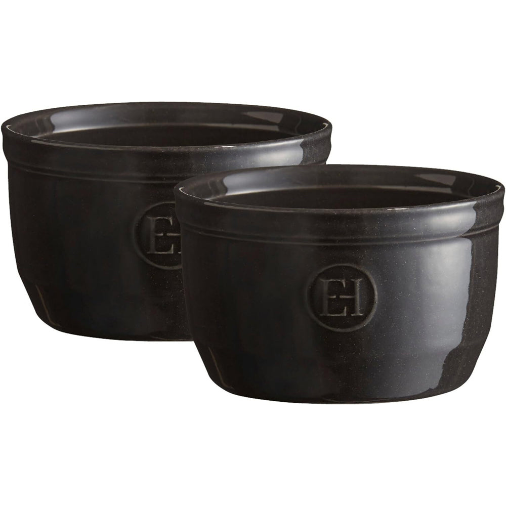Emile Henry 10cm Ceramic Ramekin Dessert/Brulee Baking Set Dish Charcoal (2 Pieces)