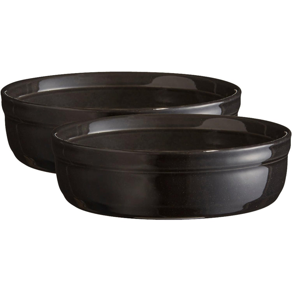Emile Henry 12cm Ceramic Creme Brulees Bowl Baking Dessert Dish Charcoal (2 Pieces)