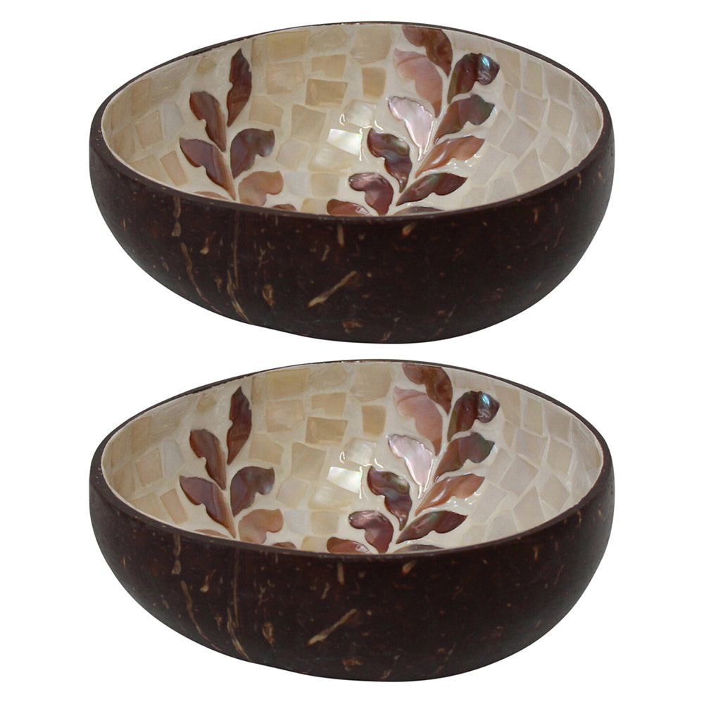 LVD Fern Natural 13cm Decorative Coco MOP Bowl Container Home Tabletop Round (2 Pack)