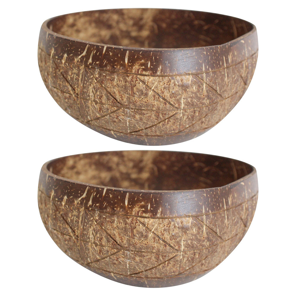 LVD Coconut 13cm Bowl Carved Round Home/Dining Decorative Display Boho Dish Brown (2 Pack)