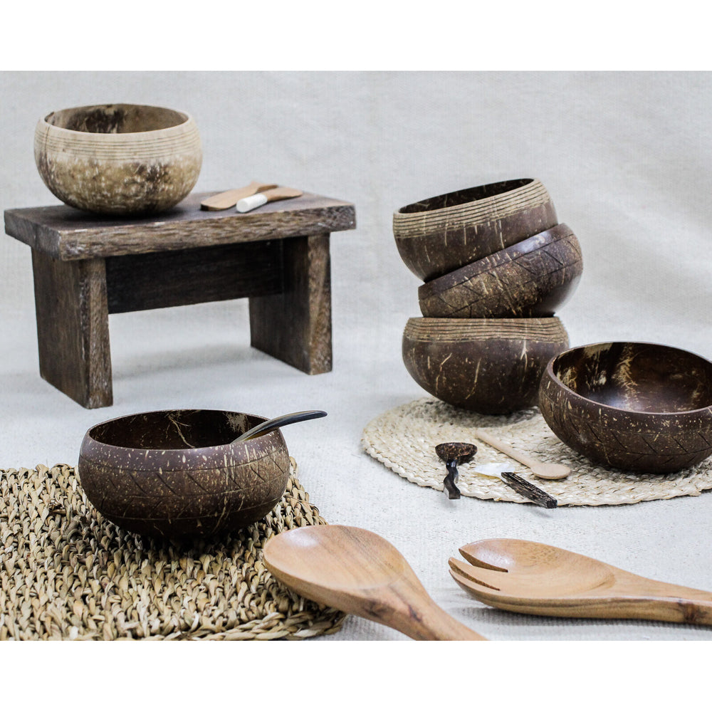 LVD Coconut 13cm Bowl Carved Round Home/Dining Decorative Display Boho Dish Brown — image 2