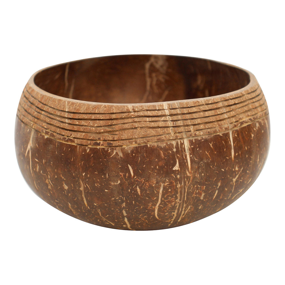 LVD Coconut 13cm Bowl Border Carved Round Home/Dining Decorative Boho Dish Brown (2 Pack)