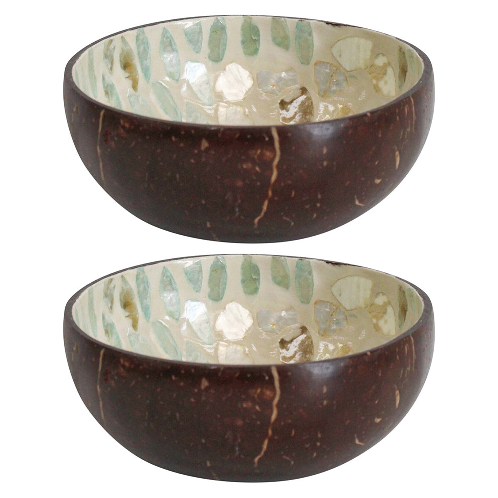 LVD Chrysanthemum 13cm Decorative Coco Capiz Bowl Container Home Desk Decor Round (2 Pack)