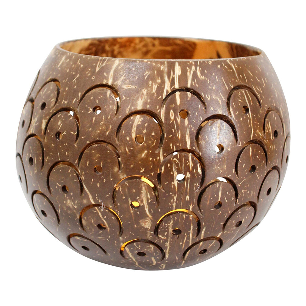 LVD Coconut 13cm Lantern Shell Tealight Round Boho-Style Candle Holder Decor Brown