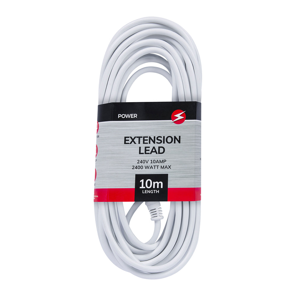 Generic Power Extension Lead/Cord Cable AU/NZ 2400W 240V Home/Office Indoor Plug WHT — 10m