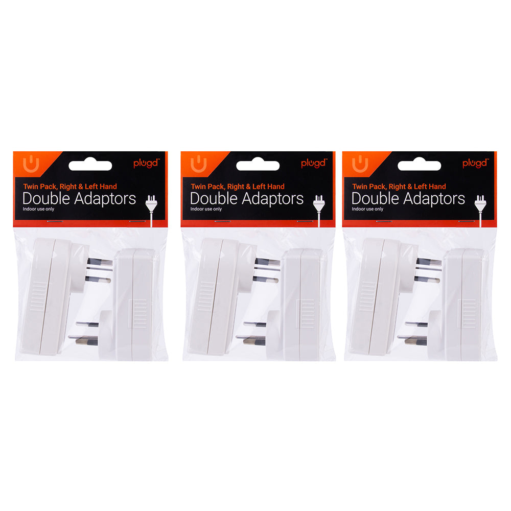 Plugd Twin Pack 240v 10amp 2400w Max Double Adaptors Outlet Splitter (3 Pack)
