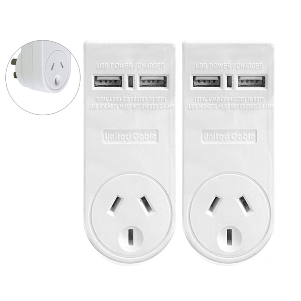 Power Single Adapter & Dual USB Charger with Surge Protection (2 Pack)