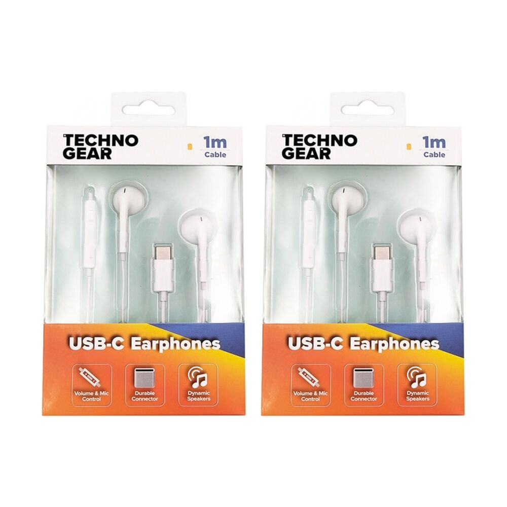 Tgear Cabled USB-C Earphones with Microphone Pause/Play Volume Control (2 Pack)