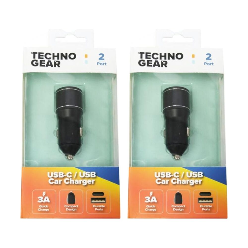 Tgear 2 Port Compact Usb-a/usb-c Car Charger 3A Quick Charge 12V Socket (2 Pack)