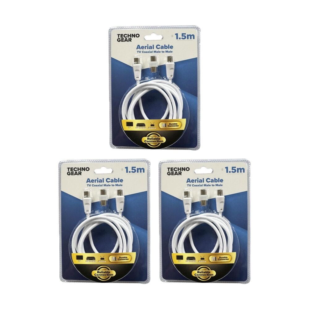 Tgear Aerial Cable TV Coaxial Male-to-Male Durable High Speed Data 1.5m (3 Pack)