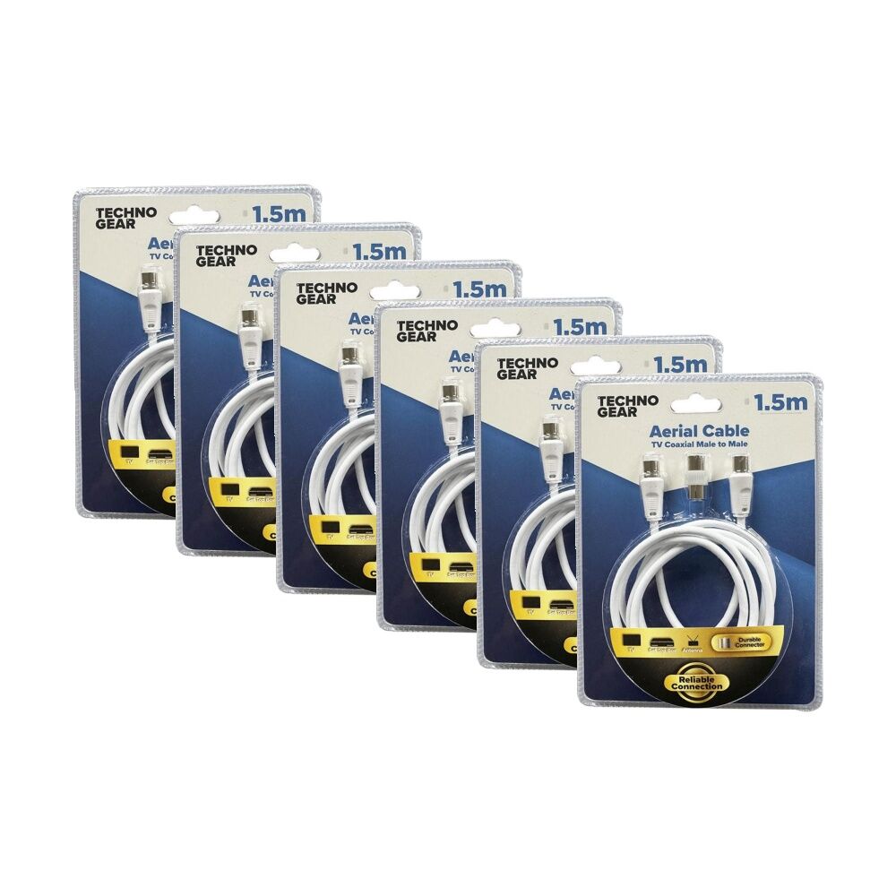 Tgear Aerial Cable TV Coaxial Male-to-Male Durable High Speed Data 1.5m (6 Pack)