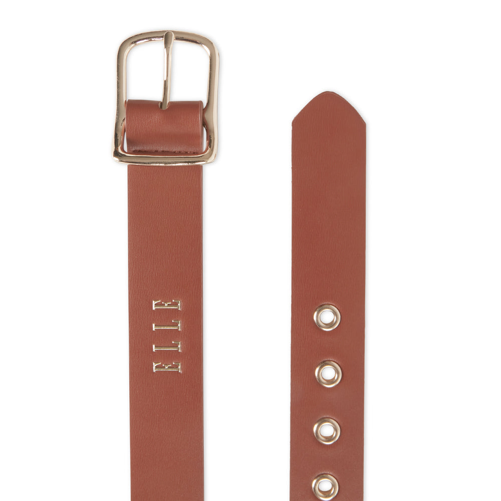 Elle Women's/Ladie's Agnes Curve Buckle Jean Fashion Belt w/ Buckle Tan Medium
