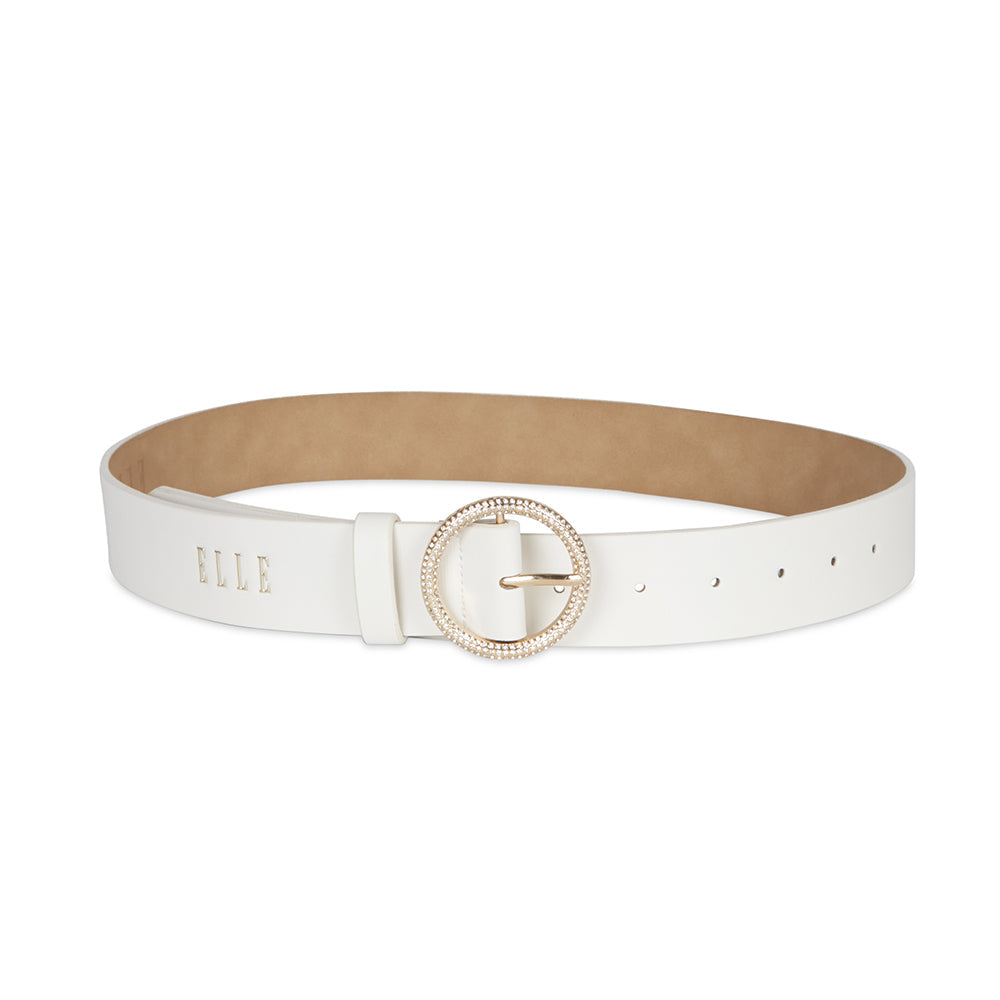 Elle Women's/Ladie's Jewel 35mm Gltter Stone Chic Fashion Belt Cream Small