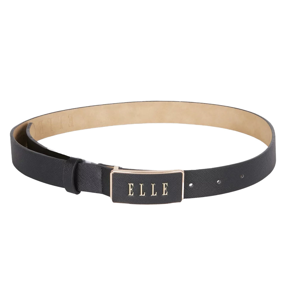 Elle Women's/Ladie's Paris Saffiano Plate Buckle Chic Fashion Belt Black Large