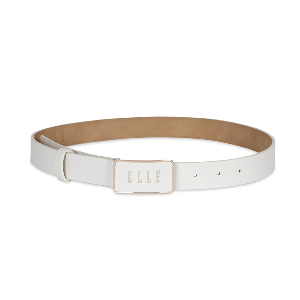 Elle Women's/Ladie's Paris Saffiano Plate Buckle Chic Fashion Belt White XL