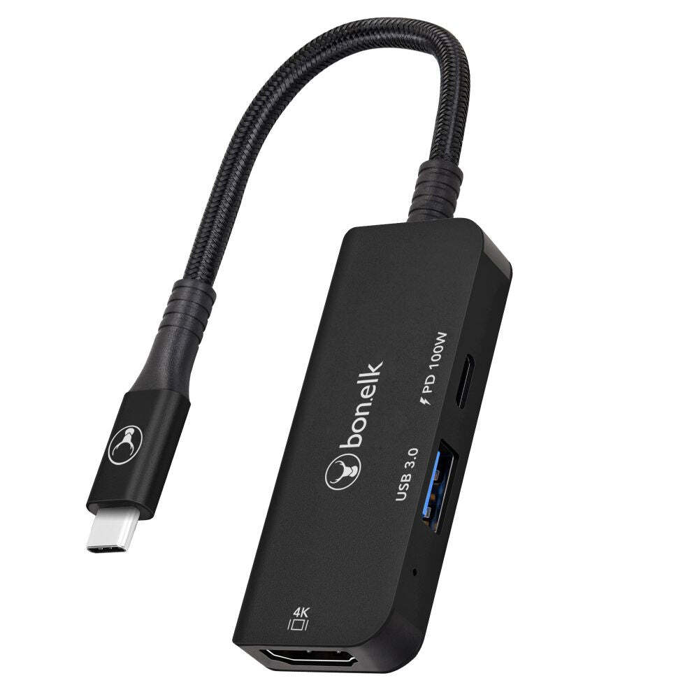 Bon.Elk Bonelk Long-Life 3in1 USB-C M to F Hdmi/usb MultiPort Hub For PC/Laptop Black
