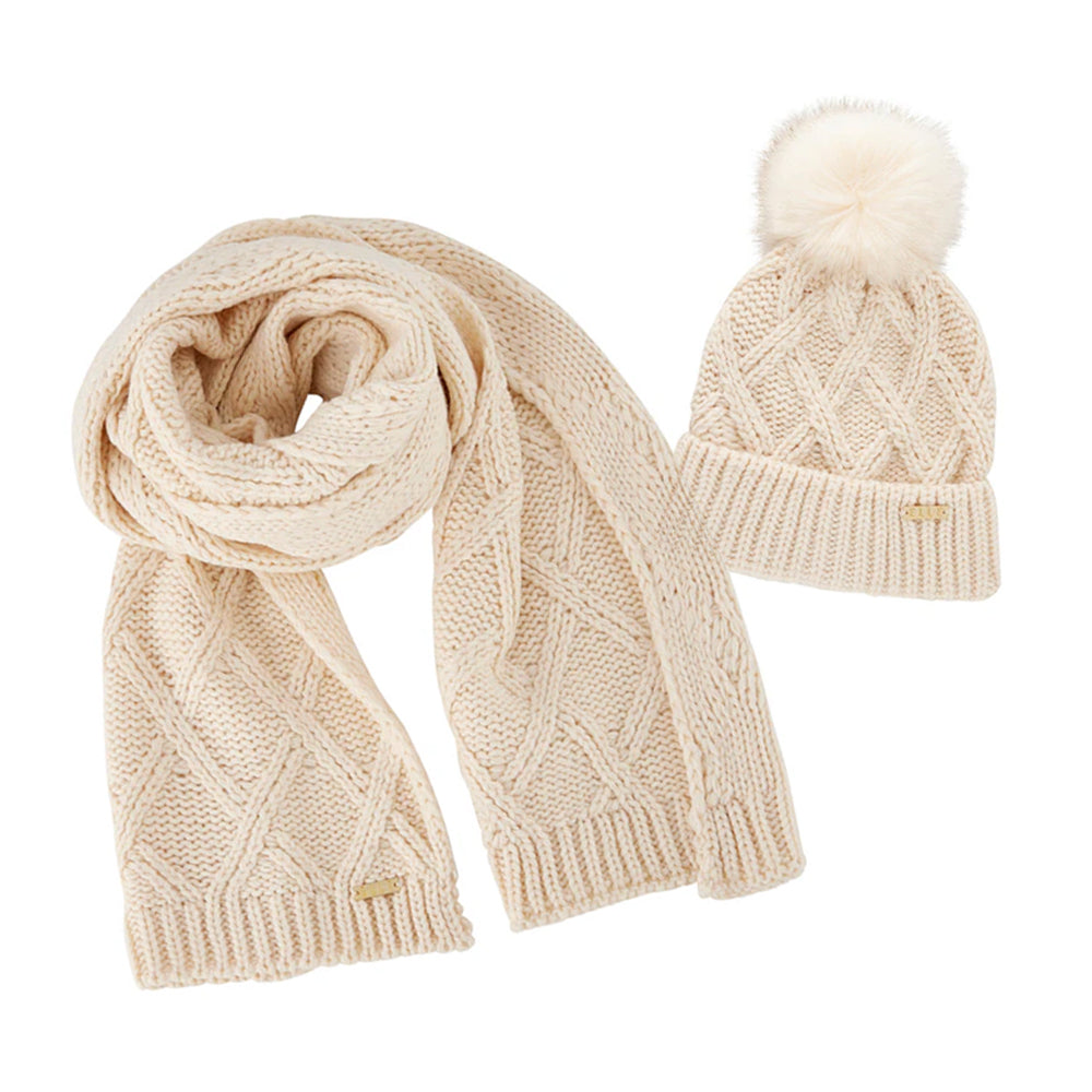 Elle Women's Diamond Beanie & Scarf Set Cream (2 Pieces)
