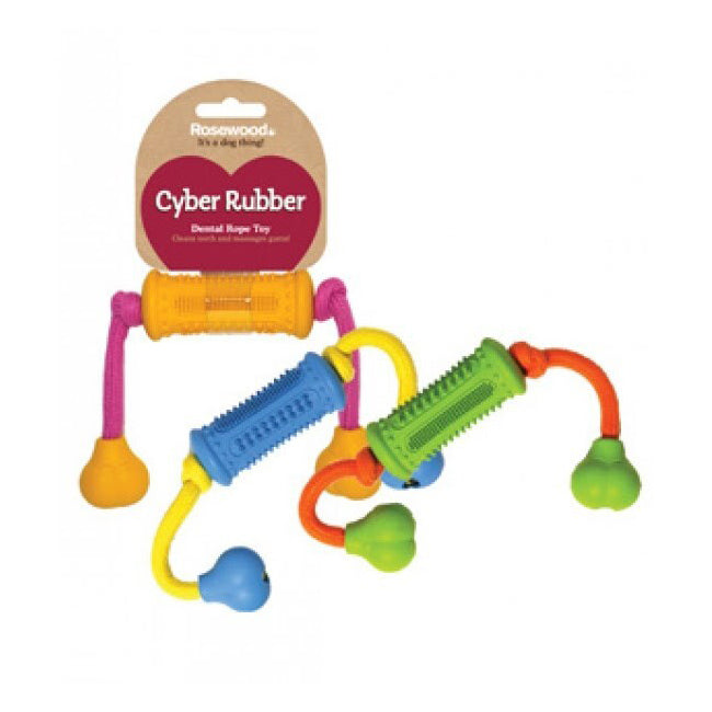 Rosewood Assorted Rubber Multi-Texture 37cm Dental Roller Dog Toy w/ Rope Hand — image 2