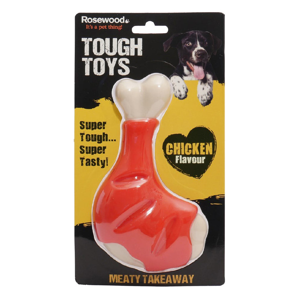 Rosewood Red Tough Toys Meaty Chicken Takeaway Leg Chew Fun Pet Dog Toy Small