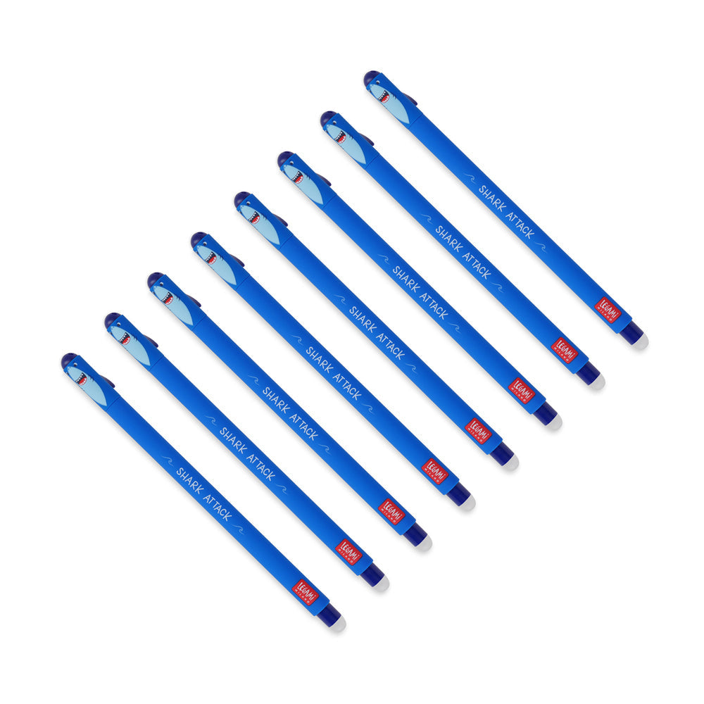 Legami Erasable Gel Pen Rollerball Friction Writing Stationery Shark Blue Ink (8 Pack)