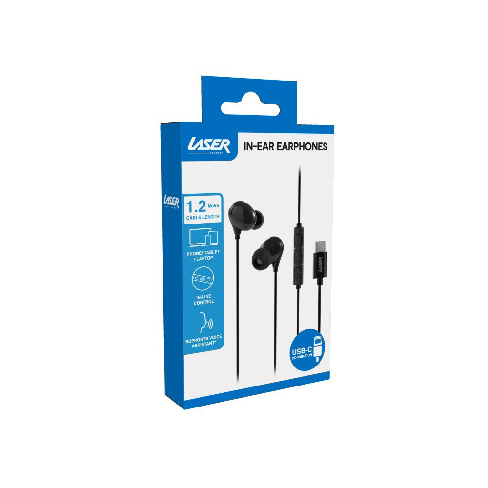 Laser Wired USB-C In-Ear Earphones w/ In-Line Controls 1.2m For iPhone 15 Black — image 3