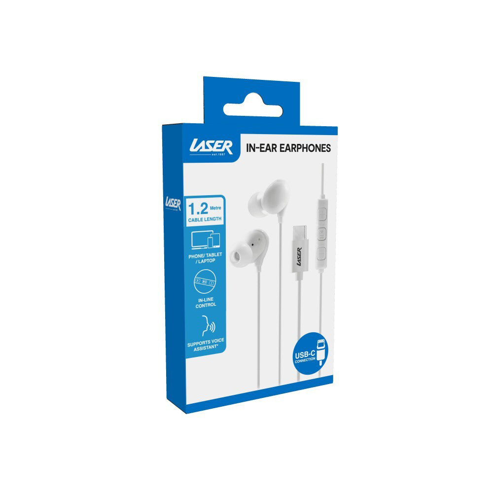 Laser Wired USB-C In-Ear Earphones w/ In-Line Controls 1.2m For iPhone 15 White — image 3