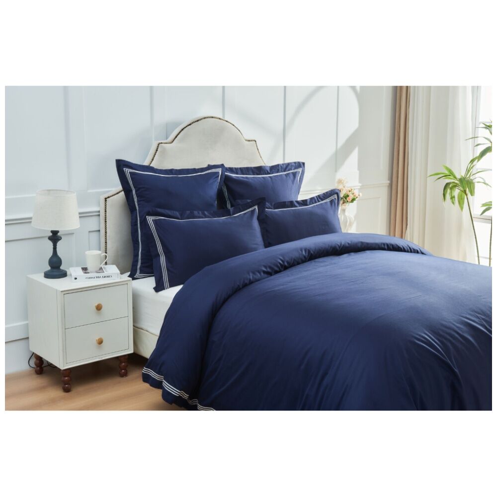 Grosvenor House 500TC Hotel Embroidered Quilt Set Navy w/ White — image 2