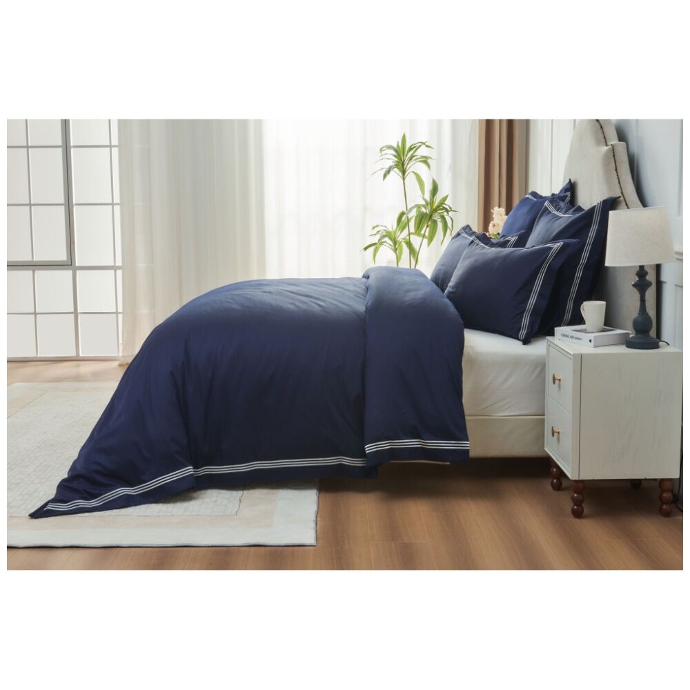 Grosvenor House 500TC Hotel Embroidered Quilt Set Navy w/ White — image 4