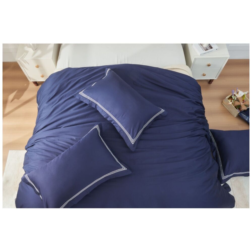 Grosvenor House 500TC Hotel Embroidered Quilt Set Navy w/ White — image 6