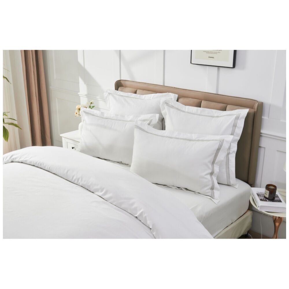 Grosvenor House 500TC Hotel Embroidered Quilt Set White w/ Taupe — image 2
