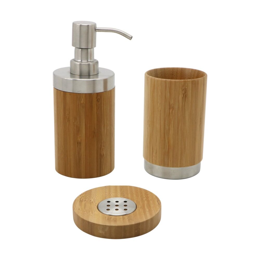 NF Living Round Soap Dish 13x2cm Bamboo & Metal For Bathrooms Natural — image 2