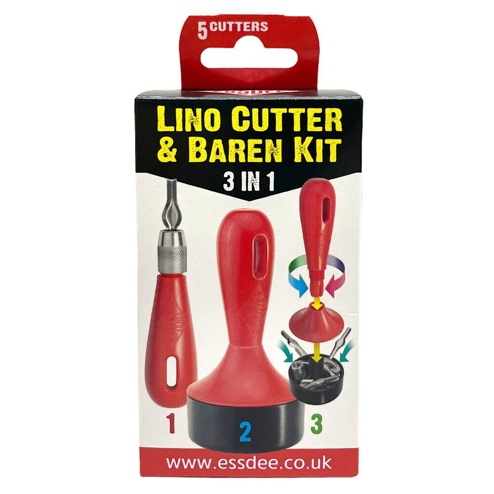 Essdee 3-In-1 Lino Cutter & Baren Kit for Printing Block Making Red (2 Pack)