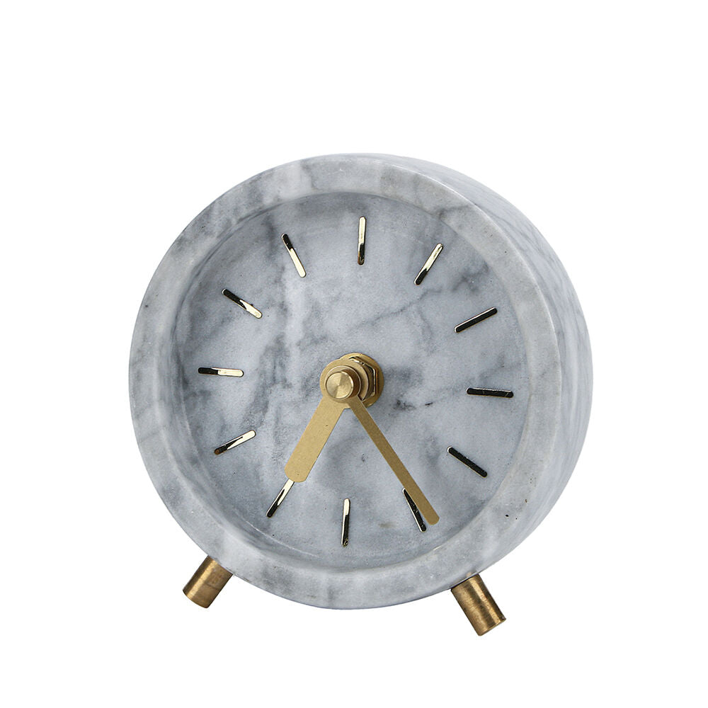 NF Living Alarm Clock 12x3 Marble Brass Elegant Minimalist Home Decor Beige