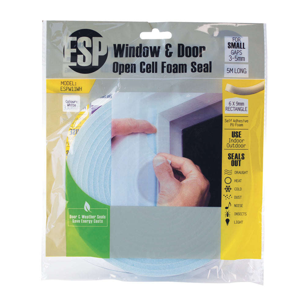 Esp Window & Door Open Cell Foam Weather Seal Adhesive Sealer 6x9mm White (15 Pack) — image 2