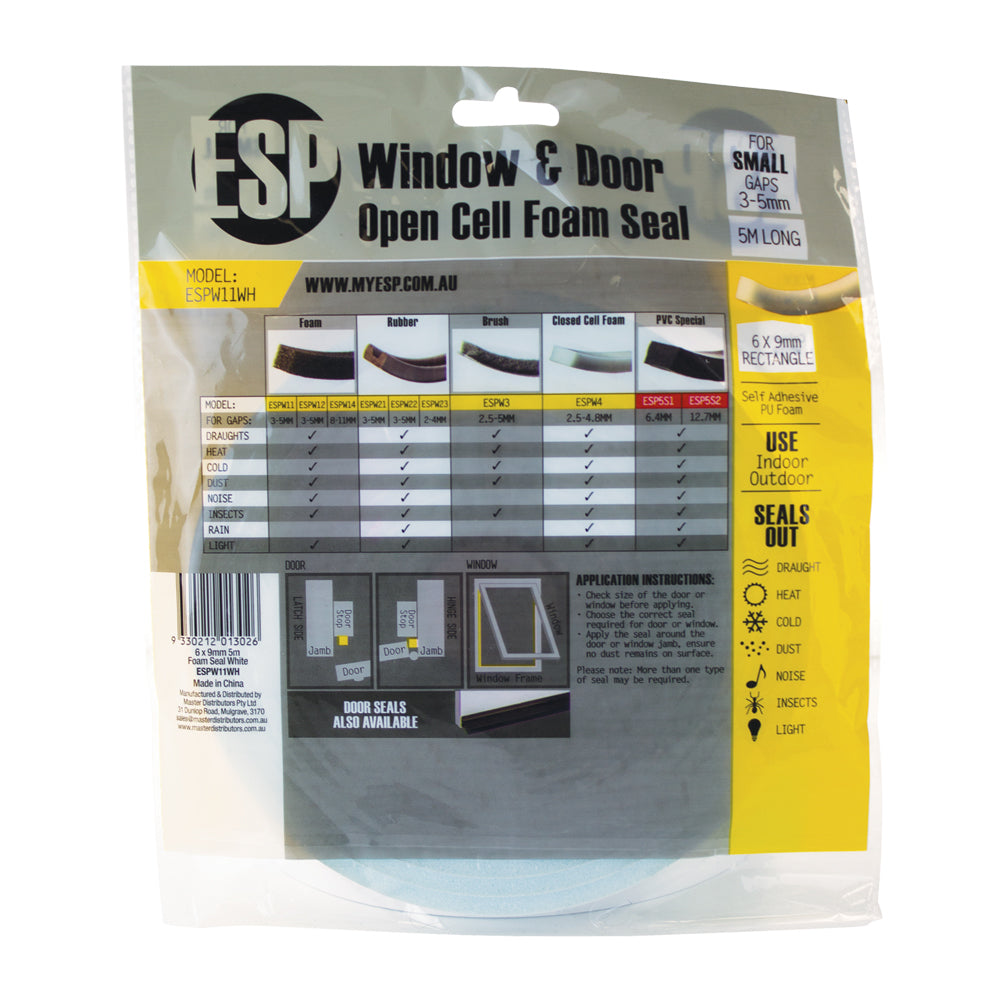 Esp Window & Door Open Cell Foam Weather Seal Adhesive Sealer 6x9mm White — image 2