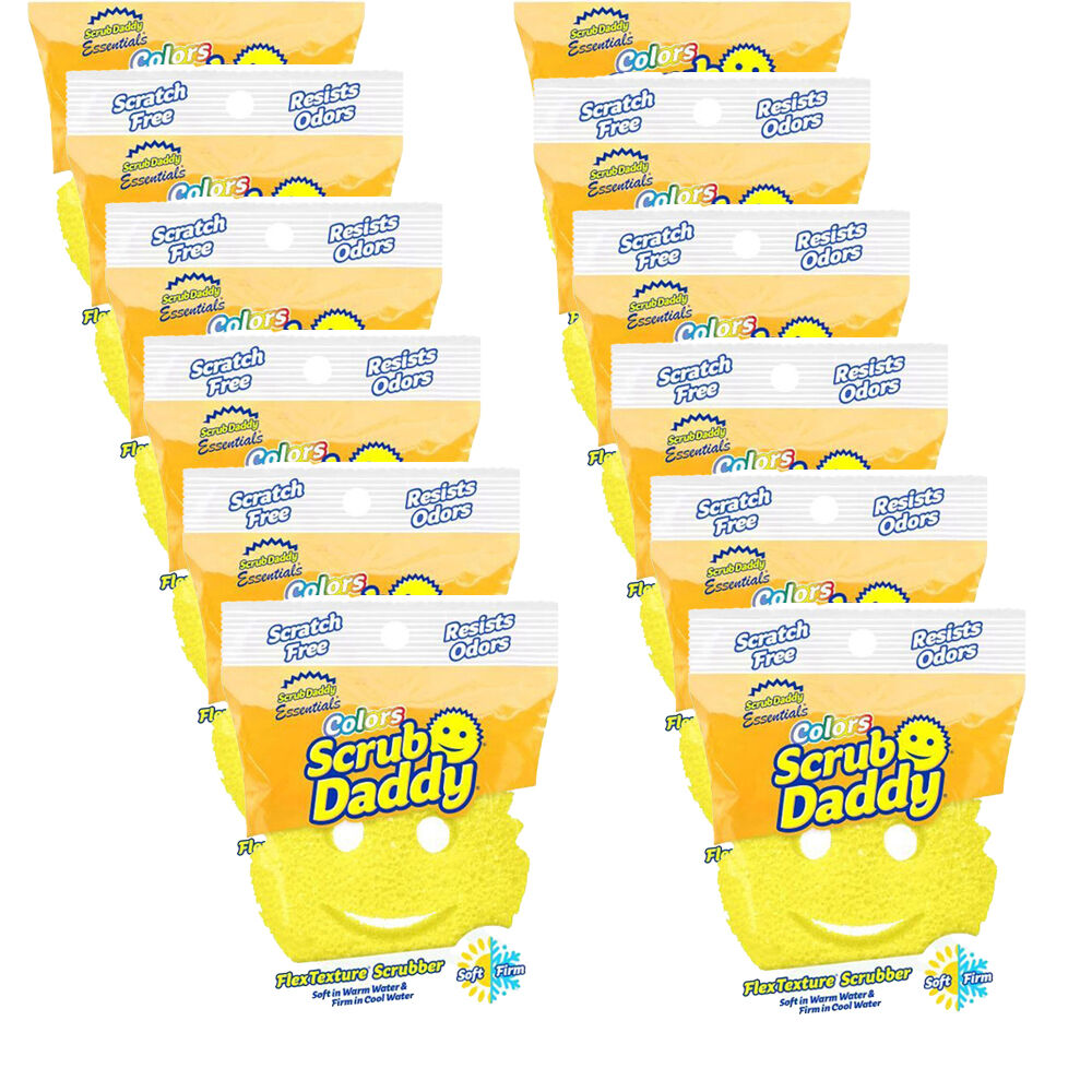 Scrub Daddy Essentials Flex Texture Non-Scratch Smiley Face Scrubber Yellow (12 Pack)