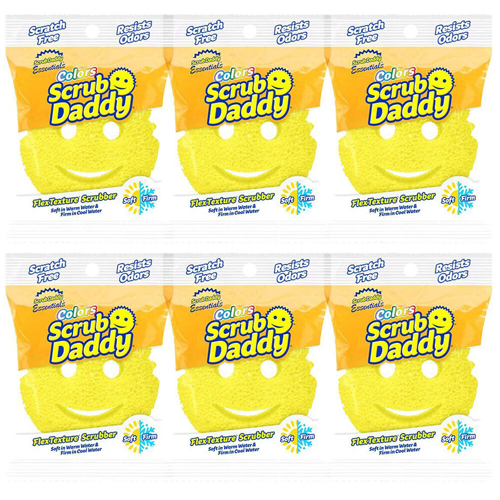 Scrub Daddy Essentials Flex Texture Non-Scratch Smiley Face Scrubber Yellow (6 Pack)