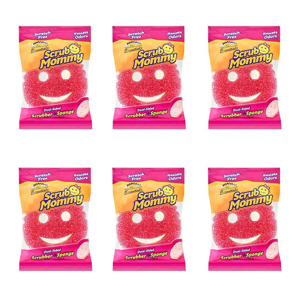 Scrub Daddy Essentials Flex Texture Scrub Mommy Dual Sided Scrubber Sponge Pink (6 Pack)