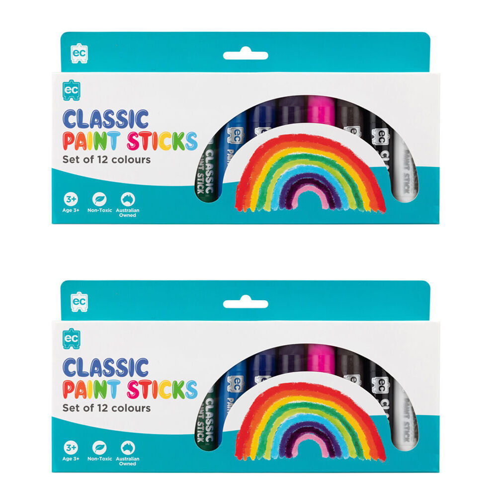 Educational Colours 12pc Educational Colours Mess-Free Kids Paint Sticks Set Classic (2 Pack)