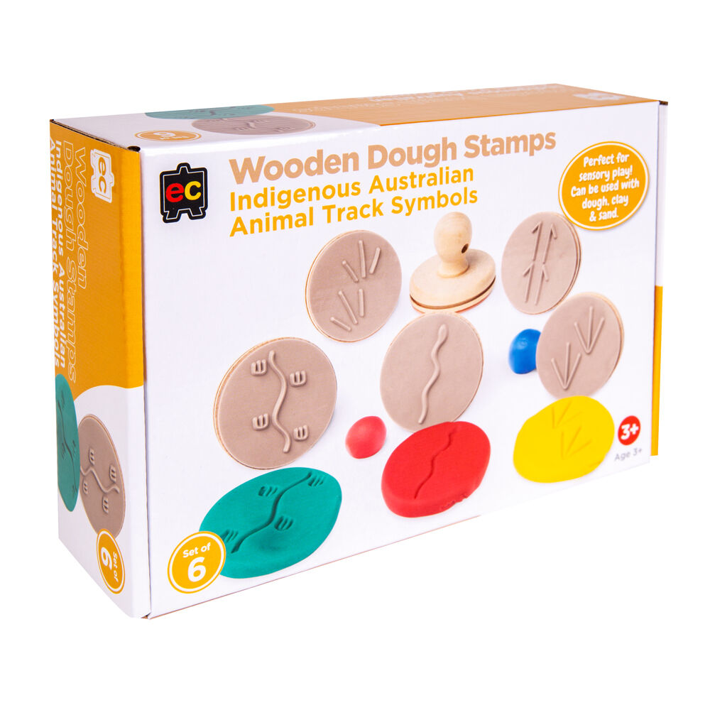 Educational Colours Brown Wooden Dough Patterned Stamps - Indigenous Ani Track