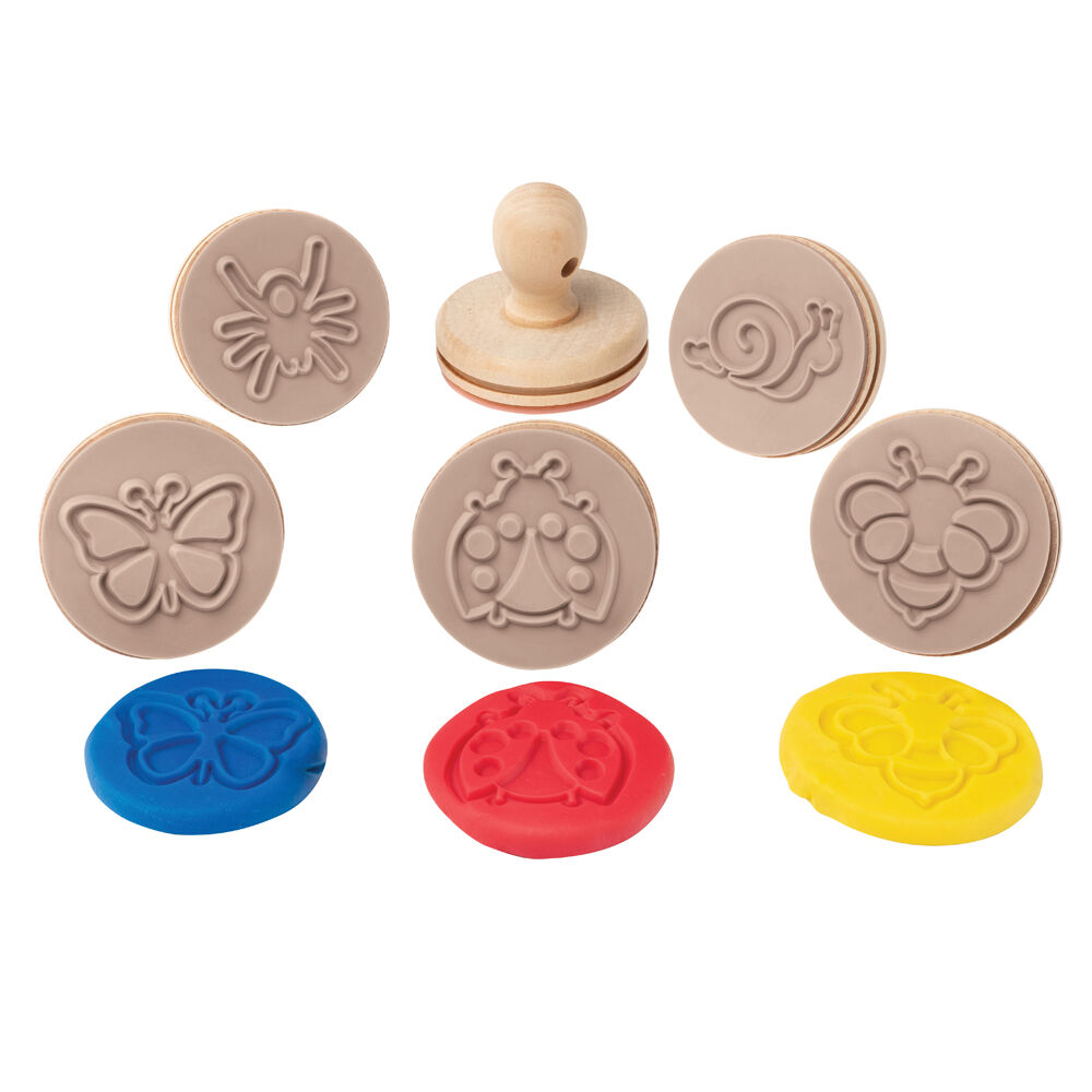 Educational Colours Brown Wooden Dough Patterned Stamps - Bugs — image 2