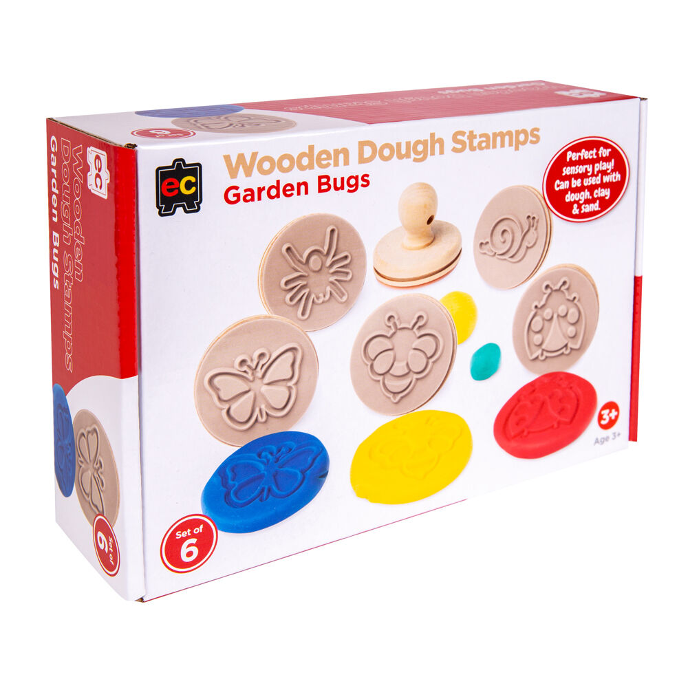 Educational Colours Brown Wooden Dough Patterned Stamps - Bugs