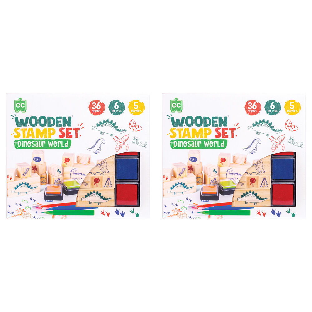 Learning Can BE Fun Wooden Patterned Stamp Set Dinosaurs Brown (2 Pack)