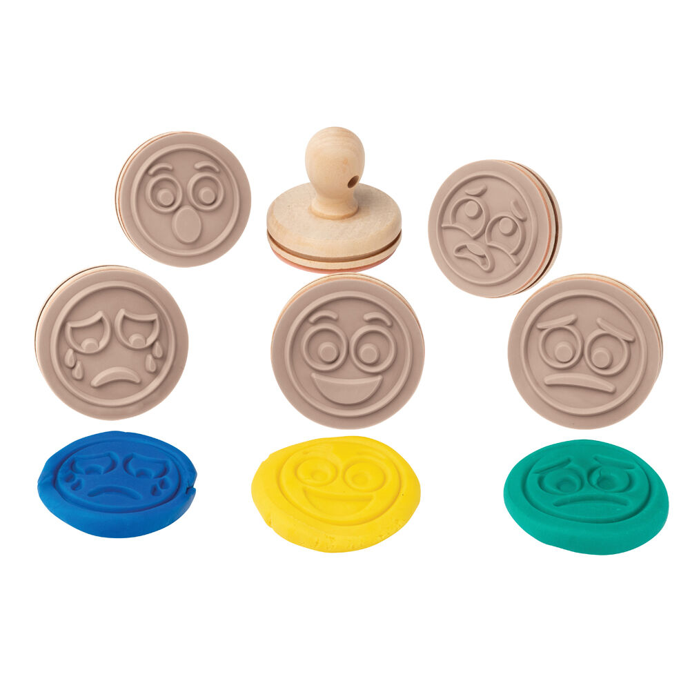 Educational Colours Brown Wooden Dough Patterned Stamps - Emotions — image 2