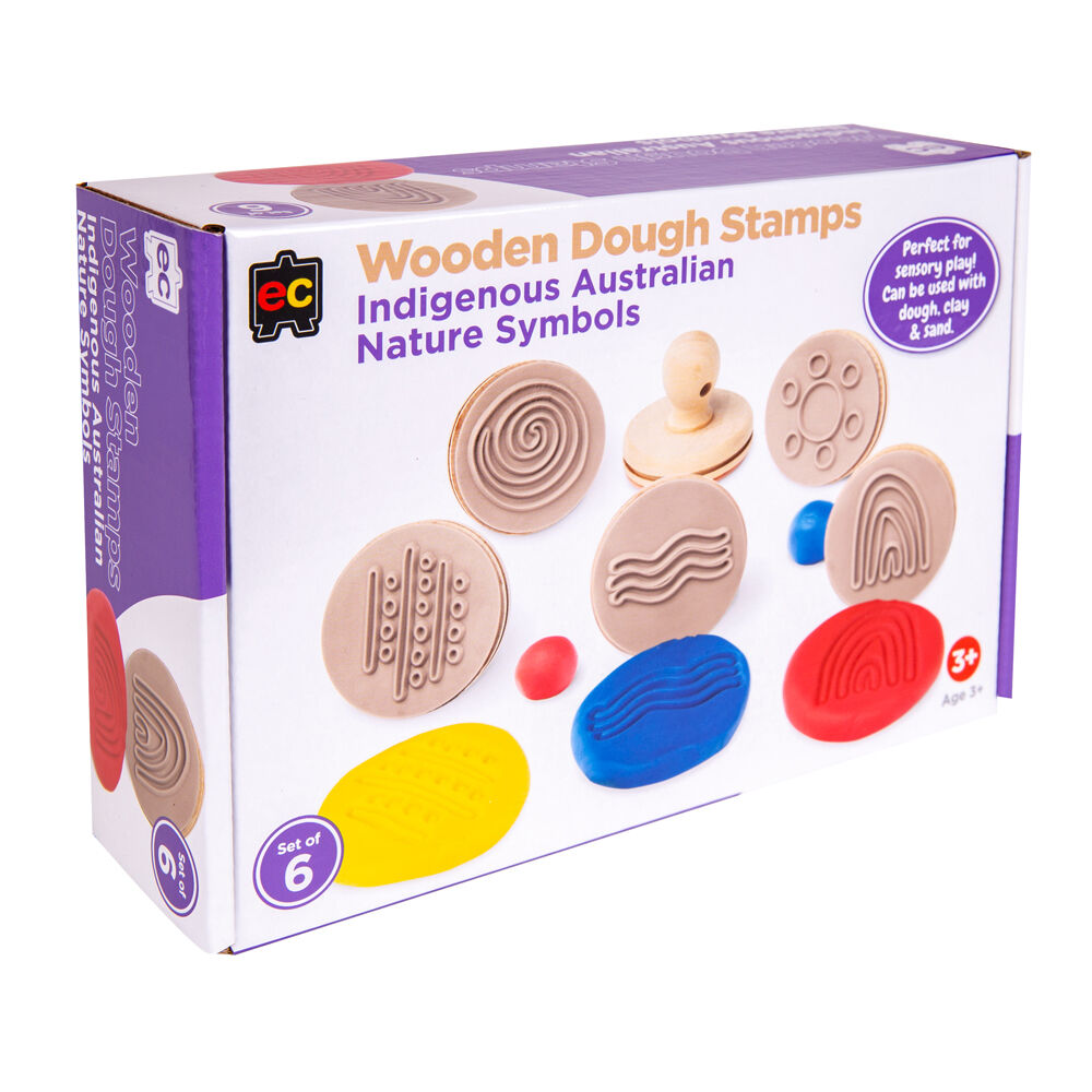 Educational Colours Brown Wooden Dough Patterned Stamps - Indigenous Nature