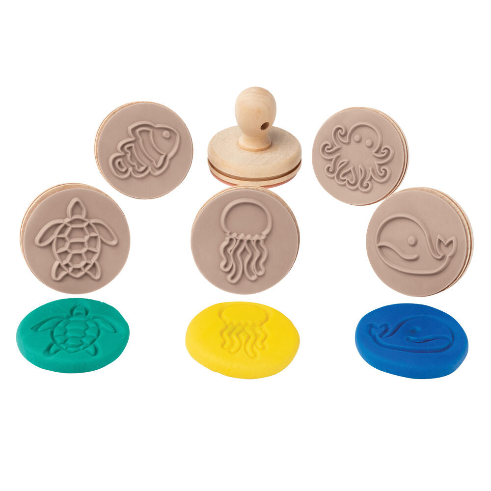 Educational Colours Brown Wooden Dough Patterned Stamps - Sea Creatures — image 2