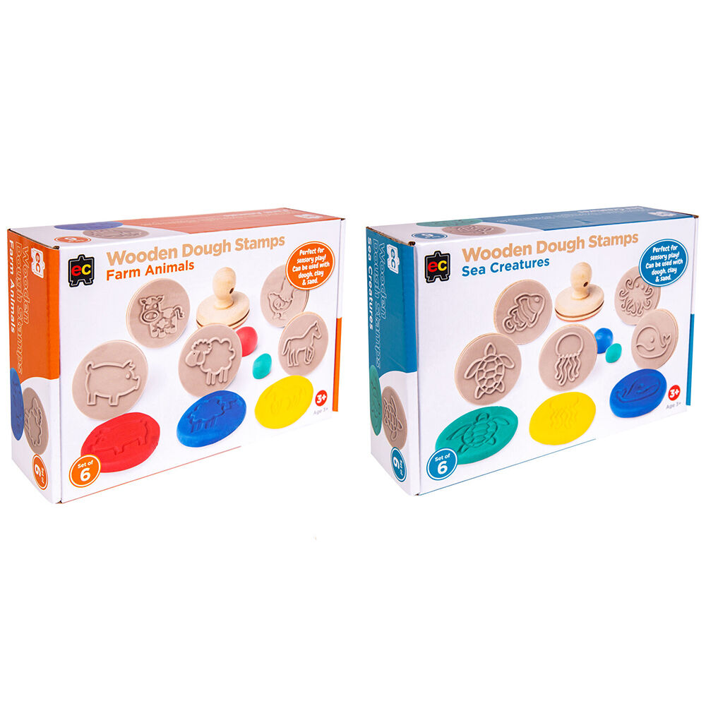 Educational Colours Wooden Dough Stamps Set Sea Creatures/Farm (2 Pieces)