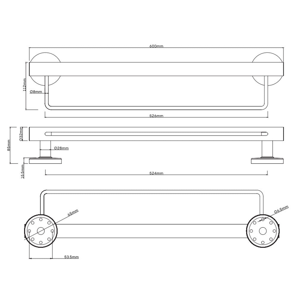 Evekare Bathroom Wall Mobility Towel Rail Bar Rack/Holder 600mm Stainless Steel — image 2